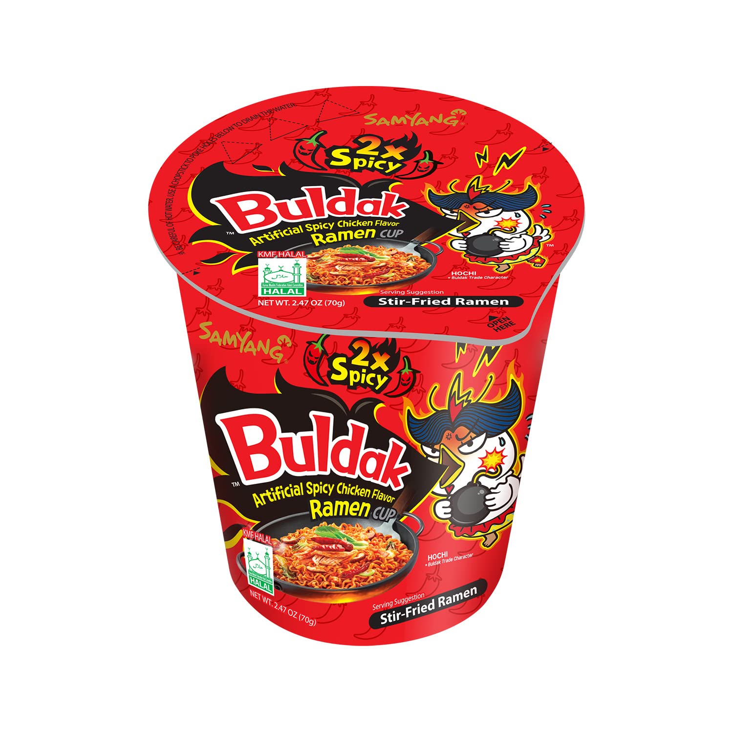 (Halal) Buldak Noodle 2x Spicy Chicken Ramen Cup - KOREA (6 COUNT)