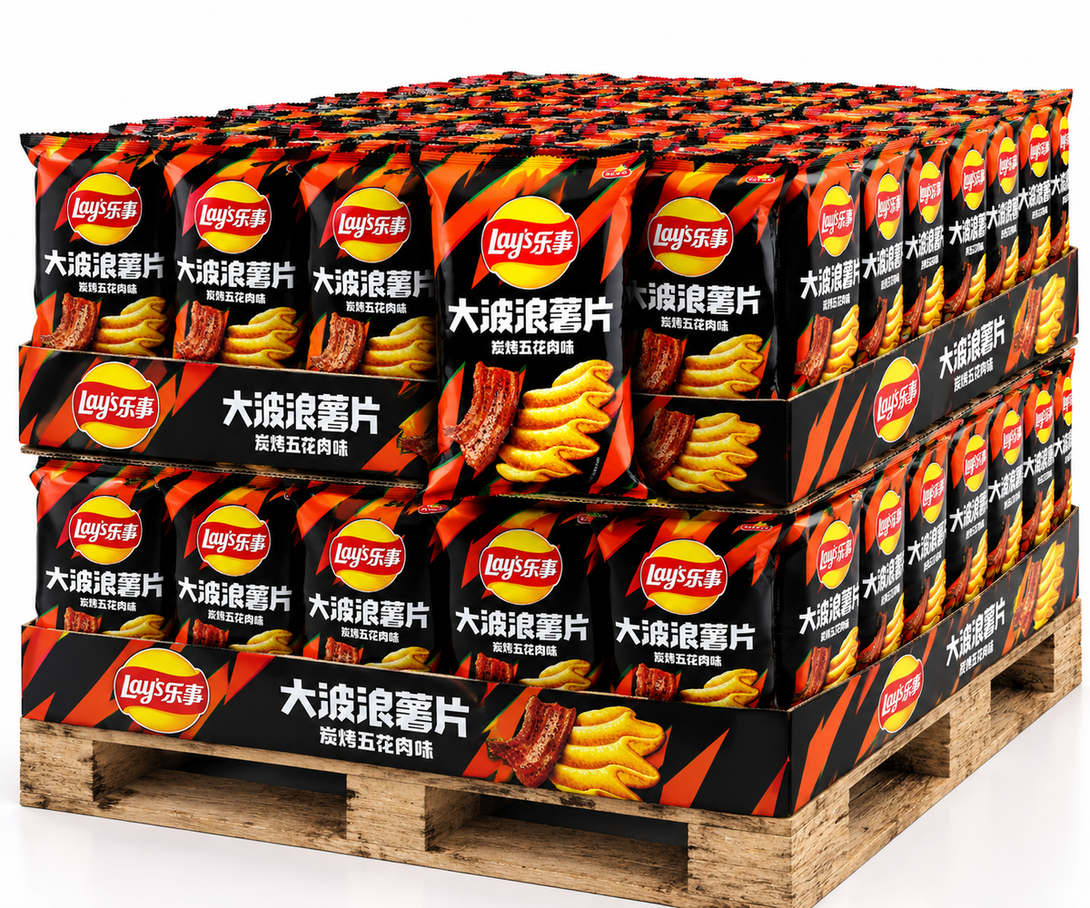 PALLET ROW - Lays Big Wave Bacon - TAIWAN (5 CASES)