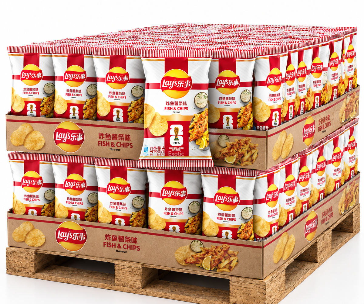 PALLET ROW - Lays Limited FIFA Release Fish & Chips - TAIWAN (5 CASES)