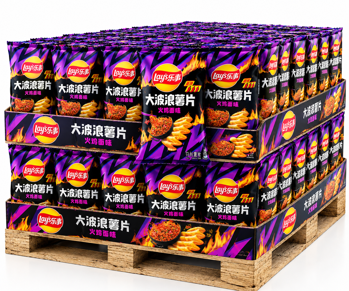 PALLET ROW - Lays X Buldak Noodle Fire Limited Drop - TAIWAN (5 CASES)