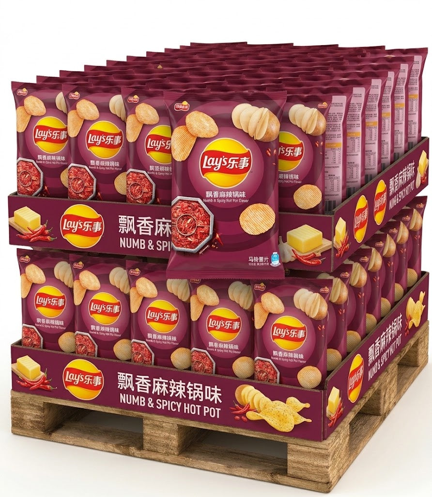 PALLET ROW - Lays Numb & Spicy HotPot - TAIWAN (5 CASES)
