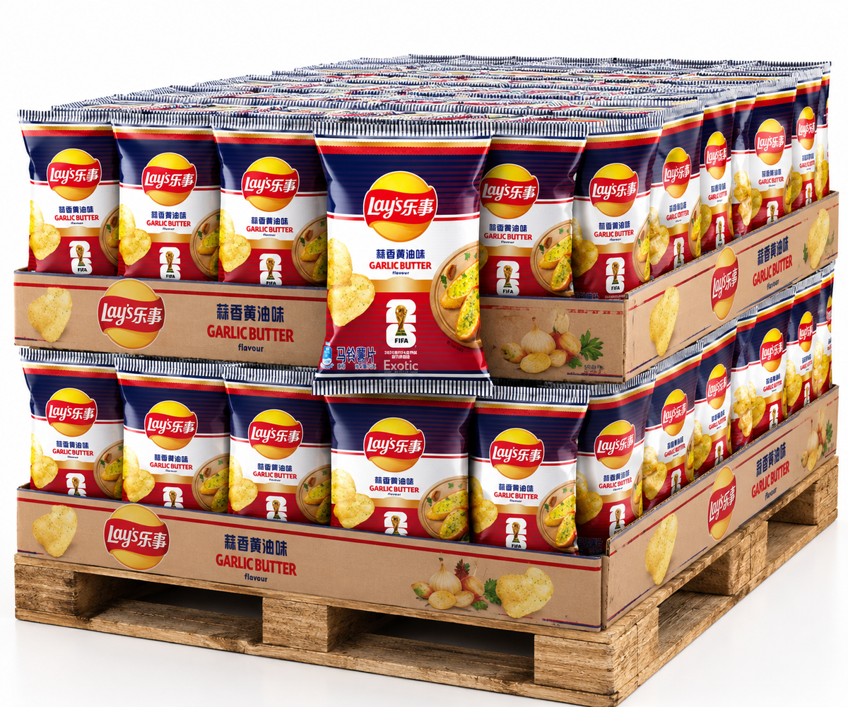 PALLET ROW - Lays Limited FIFA Release Garlic Butter - TAIWAN (5 CASES)