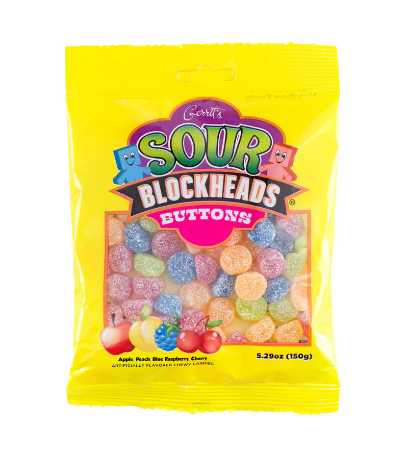 Gerrit's Sour Blockheads Buttons Chewy Candy - SWEDISH (12 COUNT)